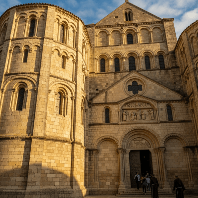 Photograph depicting Romanesque, an example of architecture, in active use or cultural context—such as being inhabited, visited, or used for its intended purpose—while keeping focus on the structure itself