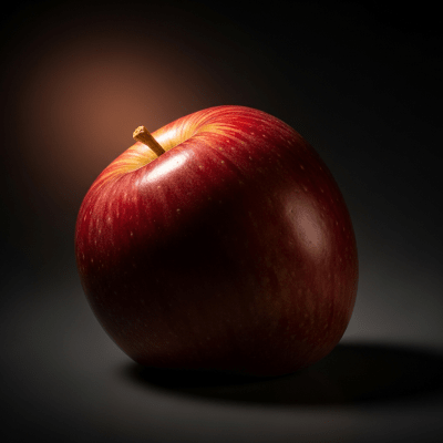 Editorial-style image of a single Rome from the taxonomy apples, dramatically lit against a dark gradient background to highlight color and texture.