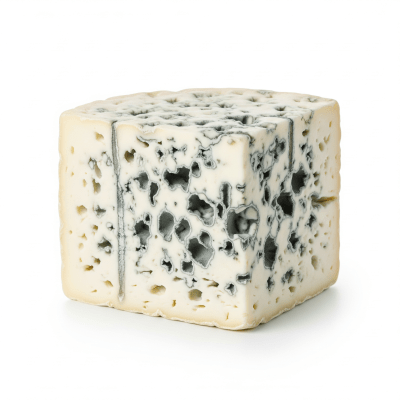 High quality studio photograph of a single Roquefort
