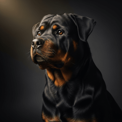 Editorial-style portrait of a Rottweiler from the taxonomy dogs.