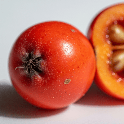 A detailed macro close-up of the surface texture of a fresh Rowan Berry