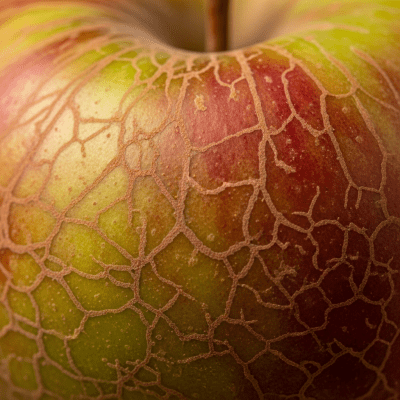 A detailed macro shot focusing on the skin texture and color variation of a Russet