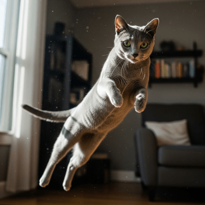 Action shot of a Russian Blue