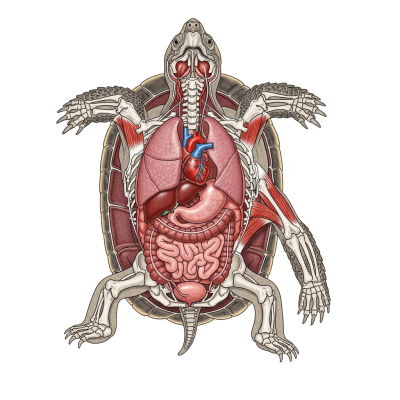 Scientific cross-sectional illustration of a Russian Tortoise