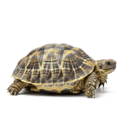 High quality studio photograph of a Russian Tortoise, belonging to the taxonomy reptiles