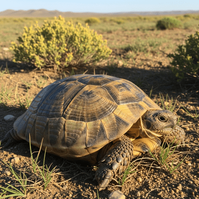 A detailed image of a Russian Tortoise (reptiles) in its typical natural habitat