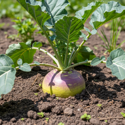 Naturalistic image of a Rutabaga in its typical growing environment, as found in nature or a cultivated garden