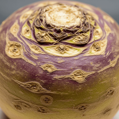 Close-up macro photograph of surface details and textures of a single Rutabaga