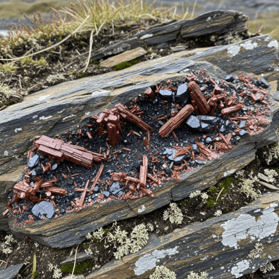 Naturalistic scene featuring Rutile in its typical geological environment, as categorized by minerals