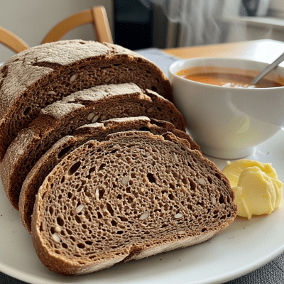 Photograph of Rye Bread, shown being served or eaten as part of a meal