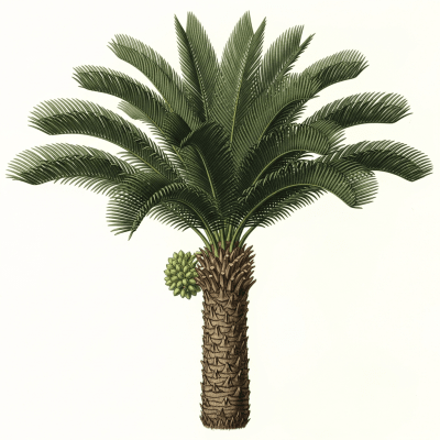 Botanical illustration of a whole Sago Palm (True Palm)