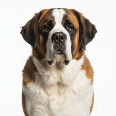 High quality studio photograph of a single Saint Bernard