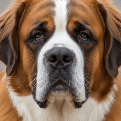 Close-up photograph of the face of a Saint Bernard