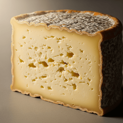 Close-up cross-sectional view of a Saint-Nectaire, showing its internal texture and structure