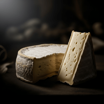 A wedge or whole Saint-Nectaire from the taxonomy cheeses, styled in an elegant, editorial manner.