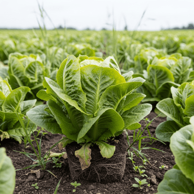 Naturalistic photograph of Salinas Lettuce growing in a field or garden, representing its environment as part of the taxonomy lettuce