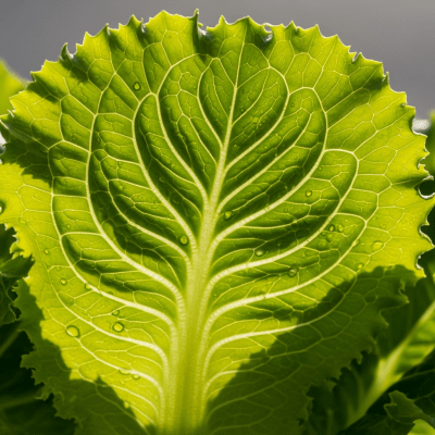 Macro shot capturing the texture and surface details of a leaf from Salinas Lettuce, within taxonomy lettuce