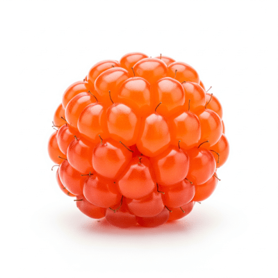 High quality studio photograph of a single Salmonberry, classified under the taxonomy berries
