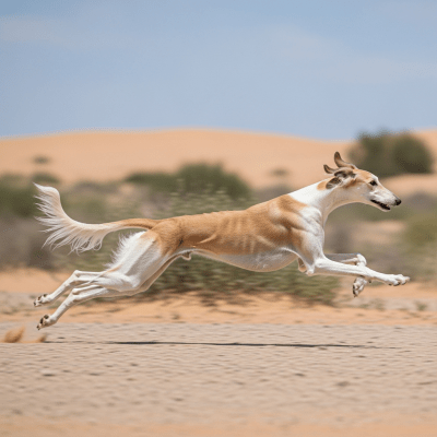 Full body action shot of a Saluki