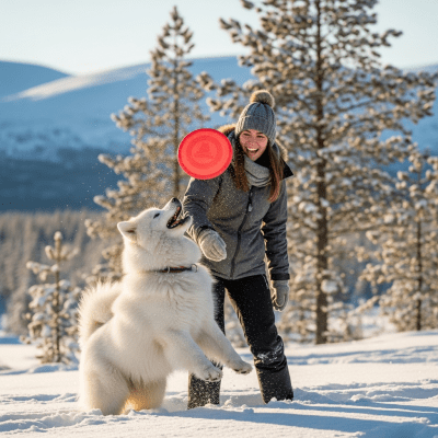 Image of a Samoyed interacting with humans in a typical cultural or domestic setting