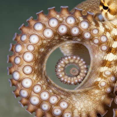 Naturalistic close-up photograph of a single arm of a Sandbird Octopus, focusing on the suckers, skin texture, and coloration details
