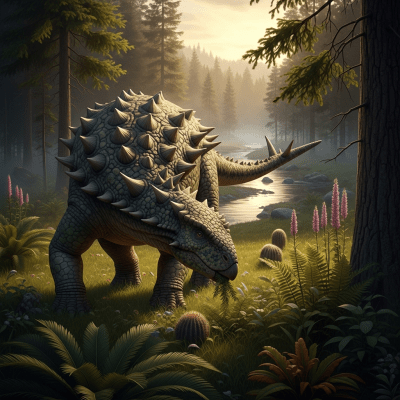 Realistic depiction of a Sauropelta in its prehistoric natural environment