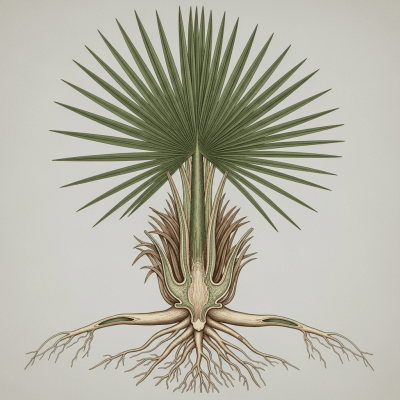 Cross-sectional scientific illustration of a Saw Palmetto