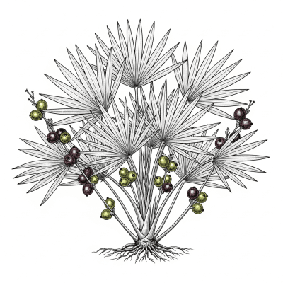 Botanical illustration of a whole Saw Palmetto