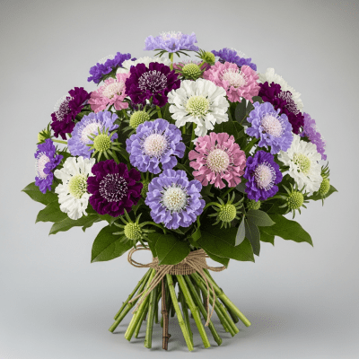 Image of a Scabiosa (flowers) arranged in a traditional bouquet or floral arrangement