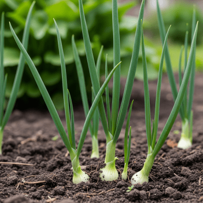A photograph of a Scallion (onions) in its natural environment or growing in soil