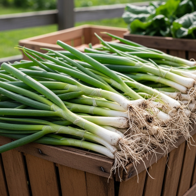 Image showing freshly harvested Scallion, displayed in a farmer's market basket or crate