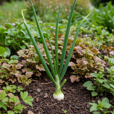Naturalistic image of a Scallion in its typical growing environment, as found in nature or a cultivated garden