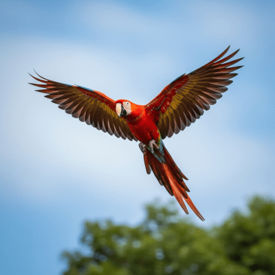 Action shot of a Scarlet Macaw (birds) in flight