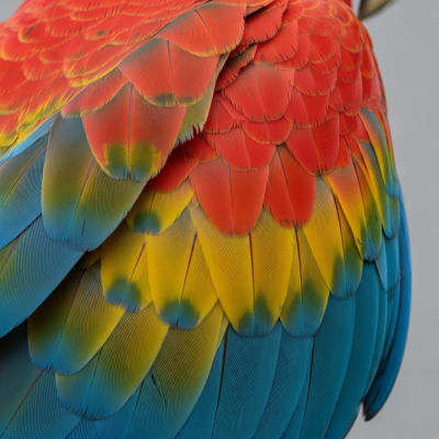 Close-up macro photograph of the feathers or distinctive markings of a Scarlet Macaw