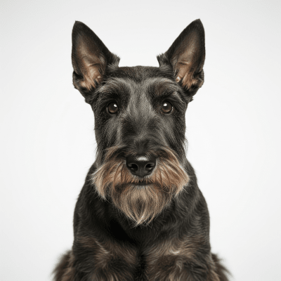 High quality studio photograph of a single Scottish Terrier