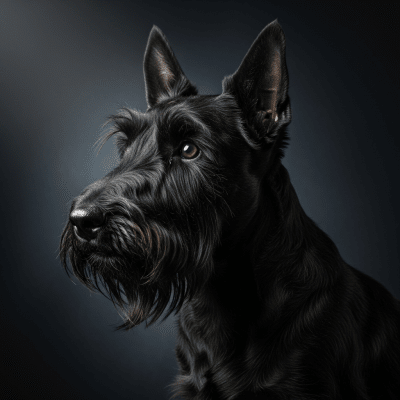 Editorial-style portrait of a Scottish Terrier from the taxonomy dogs.