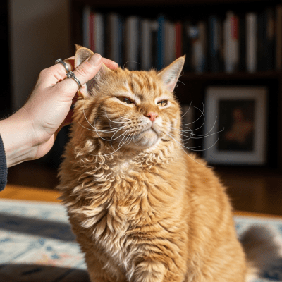 Image of a Selkirk Rex Longhair interacting with humans or participating in cultural activities