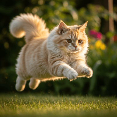 Action shot of a Selkirk Rex Longhair