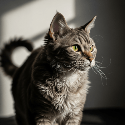 Editorial-style portrait of a Selkirk Rex Longhair from the taxonomy cats.