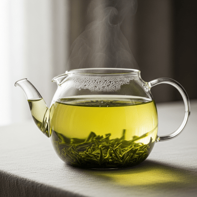 Editorial-style image of a brewed Sencha tea, part of the taxonomy teas
