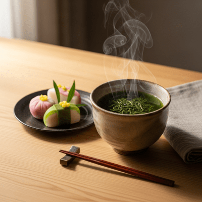 Still life image of a prepared cup of Sencha