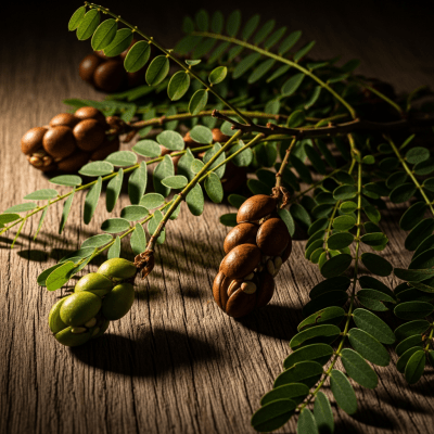 Editorial-style image of the Senna from the taxonomy legumes, arranged artfully on a rustic wooden surface with dramatic lighting to highlight its unique shape and color.