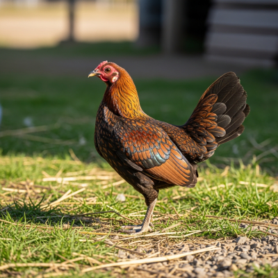 Naturalistic image of a Serama belonging to the chicken taxonomy in its typical outdoor environment