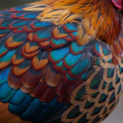 Close-up macro photograph highlighting the feather texture and coloration of a Serama from the chicken taxonomy