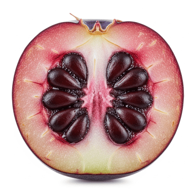 A cross-sectional view of a sliced Serviceberry, part of the taxonomy berries