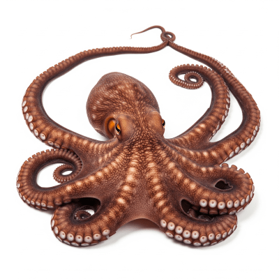 High quality studio photograph of a single Seven-Arm Octopus