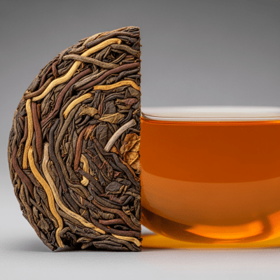 Cross-sectional close-up of a Sheng Pu-erh