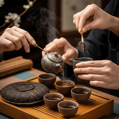 Image showing Sheng Pu-erh prepared and served in its typical cultural context