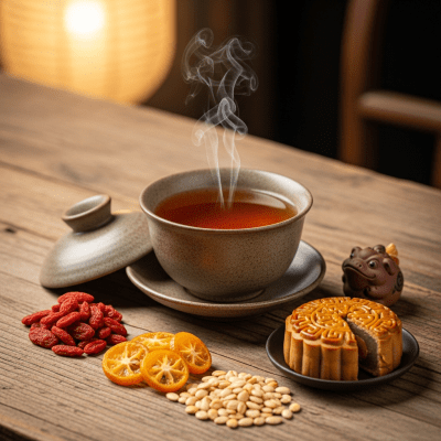 Still life image of a prepared cup of Sheng Pu-erh