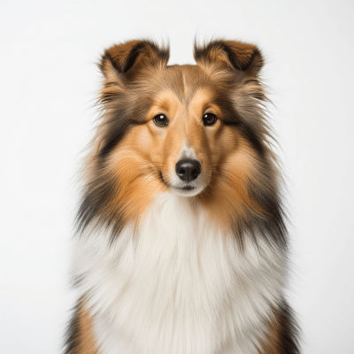 High quality studio photograph of a single Shetland Sheepdog